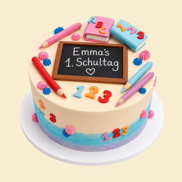 Runde Motivtorte – „Schultafel“ mit Namen