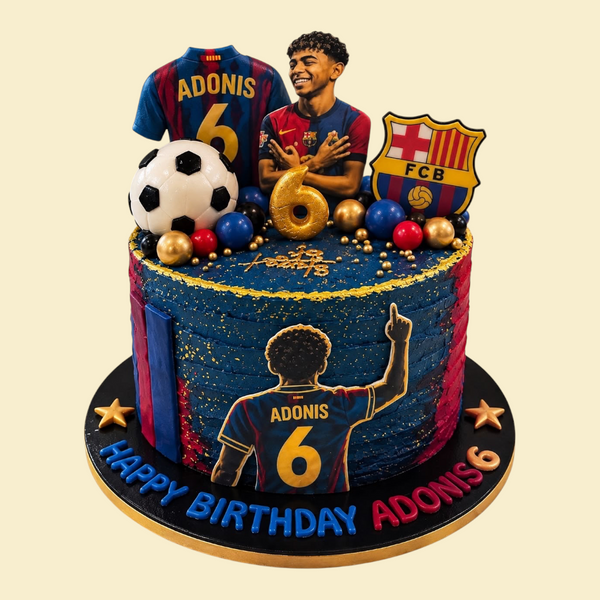 FC Barcelona Fußballtorte – personalisiert mit Name & Alter