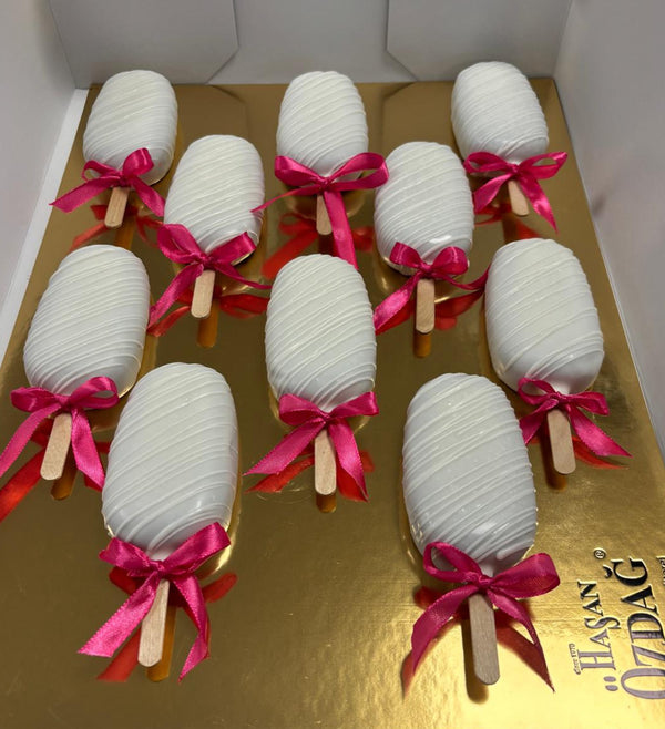 Kuchen am Stiel beige mit goldenen Perlen ab ( 10 Stk.)