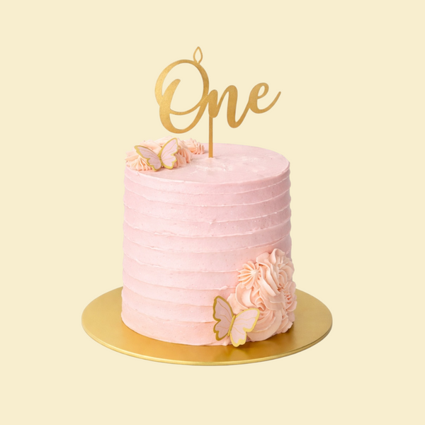 Baby Smash Cake Rosa Butterfly One“ – Erste Geburtstagstorte in Rosa mit Gold-Topper (Buttercreme)