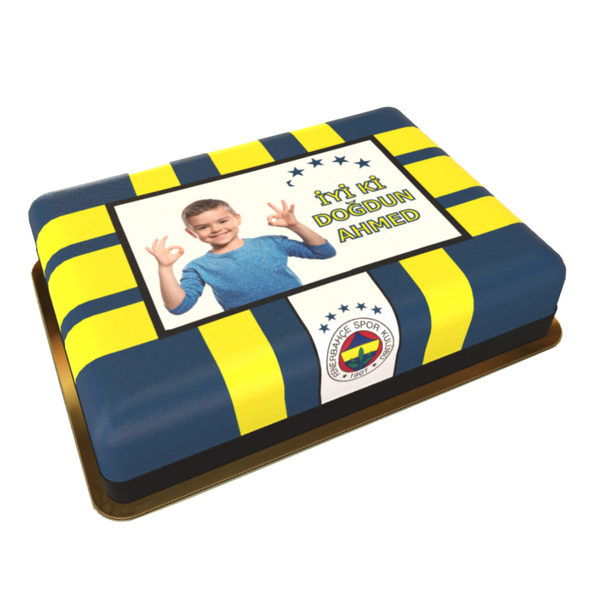 Fenerbahçe Fussball Torte personalisiert mit Wunschfoto Namen und Alter