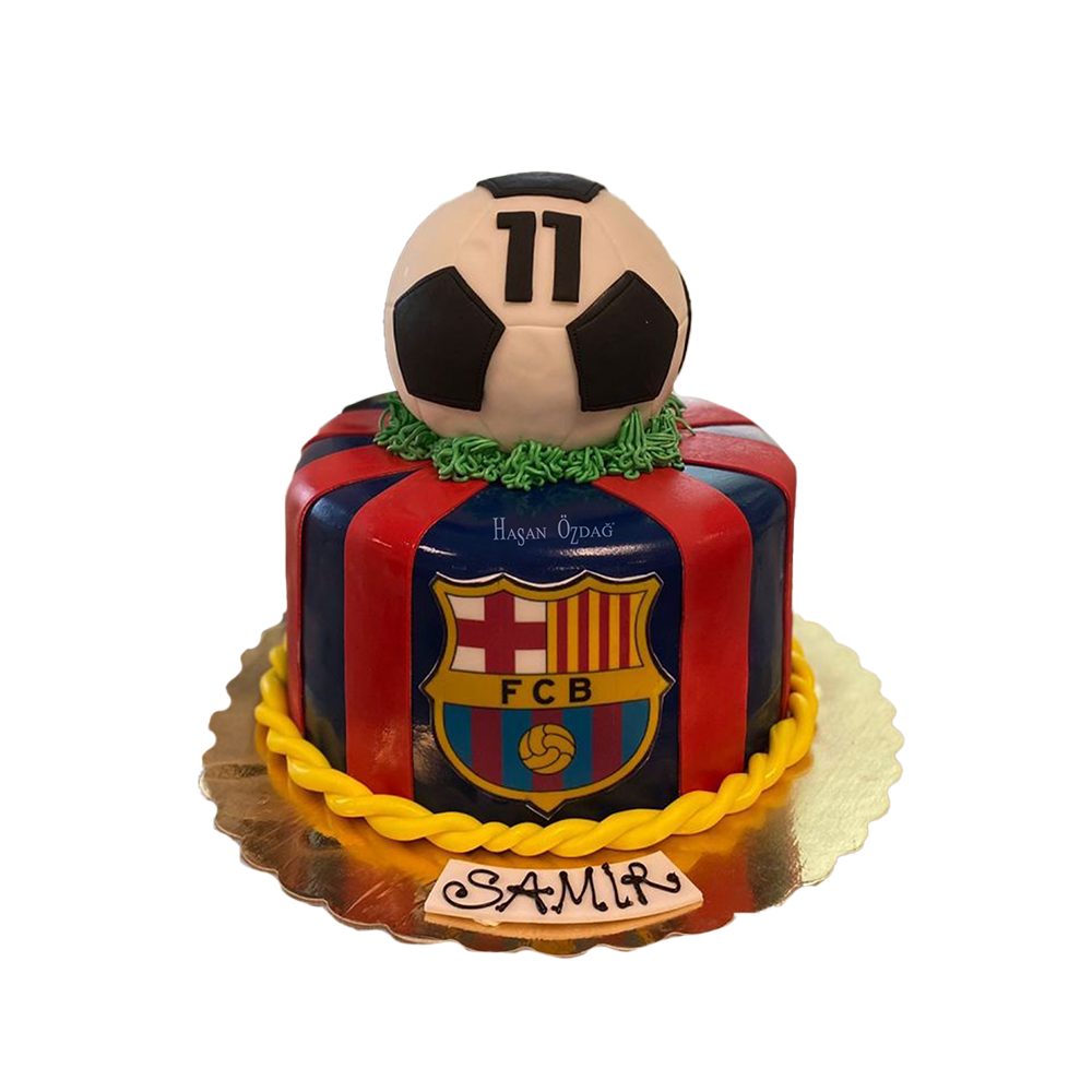 Blau-Rote Fußball-Torte mit FC-Barcelona unf Fußball