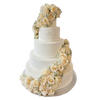 5 Etagen Hochzeitstorte weiß mit Buchstaben und Rosenranke in apricot