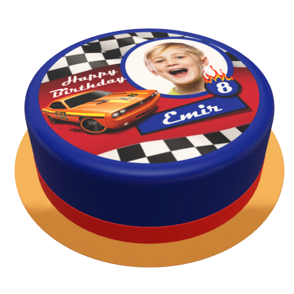 Hot Wheels Torte personalisiert mit Wunschfoto, Name und Alter