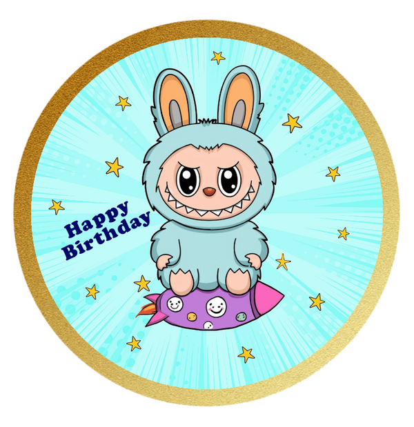 Labubu Blau personalisiert mit Wunschtext