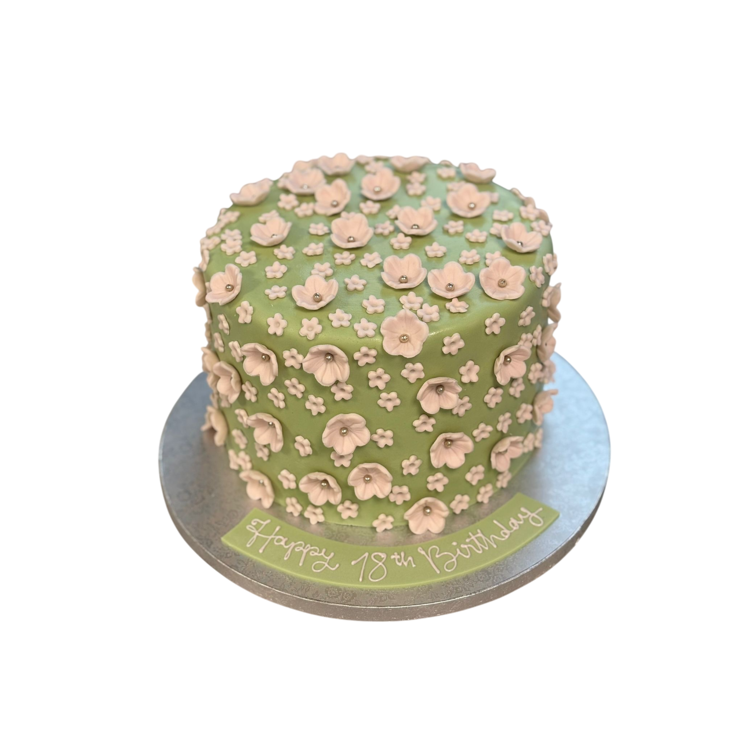 Blume Blütenzauber – Elegante Geburtstagstorte zum 18. in Pastellgrün