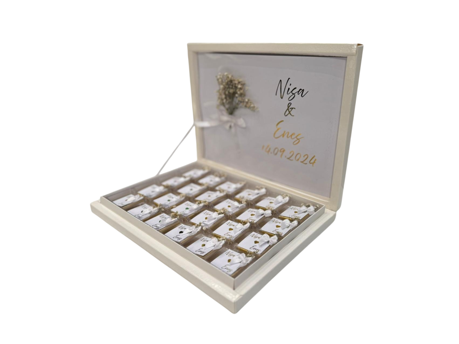 Golden Love – Personalisierte Hochzeits-Schokoladenbox (24Stück)
