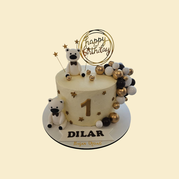 Bärchentorte in Gold & Weiß – Zum 1. Geburtstag