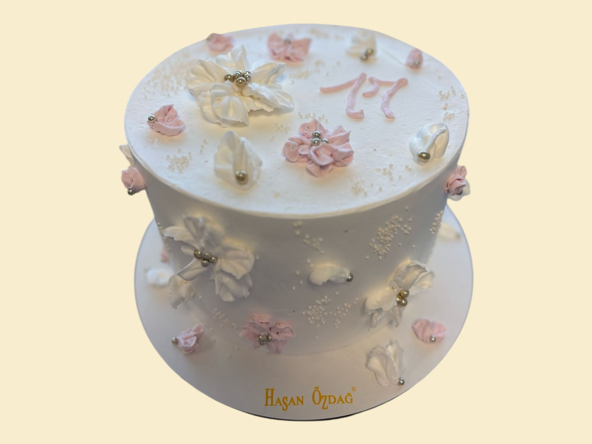 Elegante Blütentorte mit Initialen / Puddingfüllung und Sahnecreme( Krem Santi)