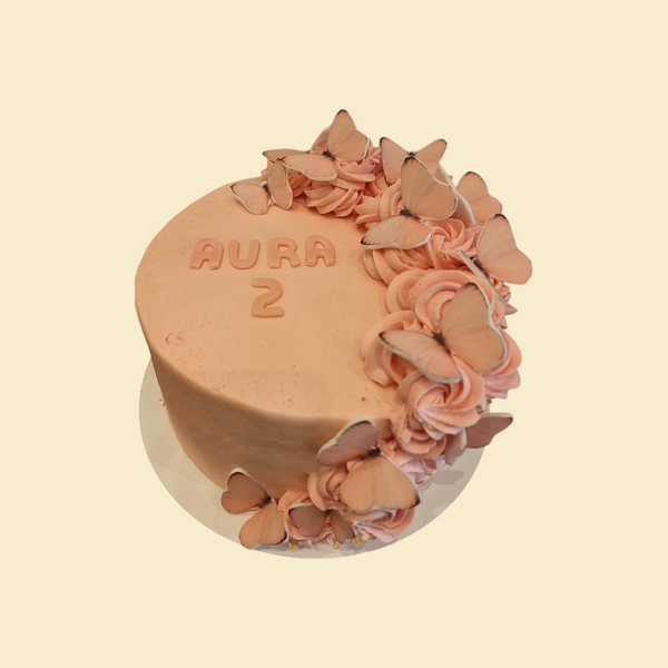 Schmetterlings-Torte in Rosa – Geburtstagstorte für Mädchen mit Namen & Zahl