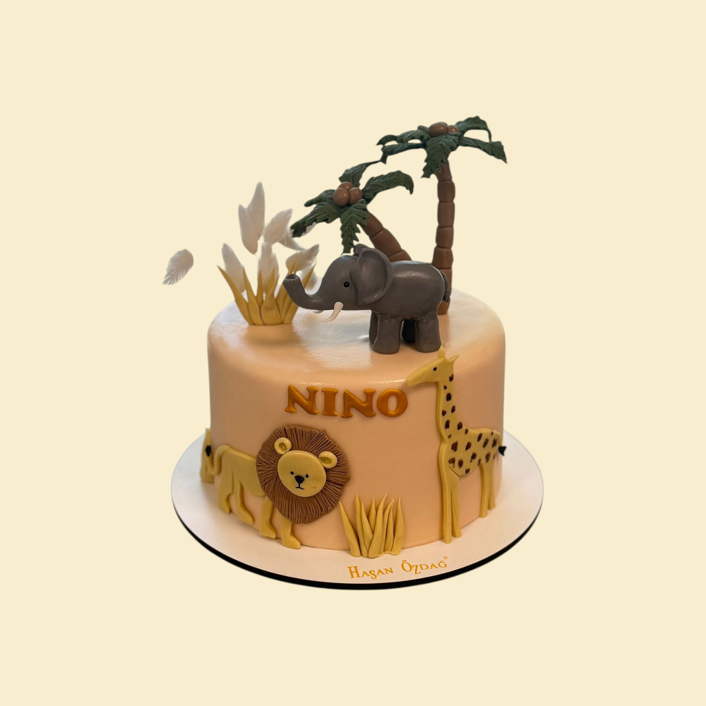 Safari-Torte  Elegante Dschungel-Torte mit modellierten Tieren