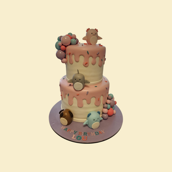 Kawaii Tierchen-Torte – Zweistöckig mit Ballons