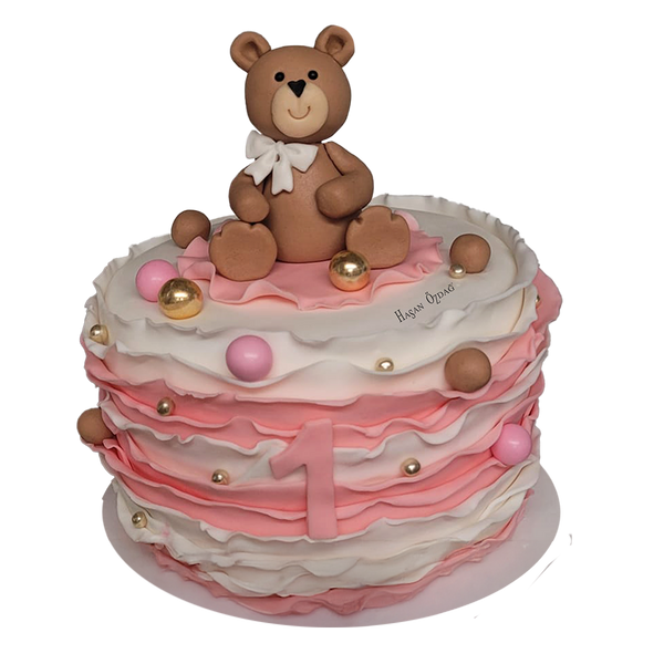 Rosa-Weiße Torte im Schicht-Look mit Bärchen und Kugeln