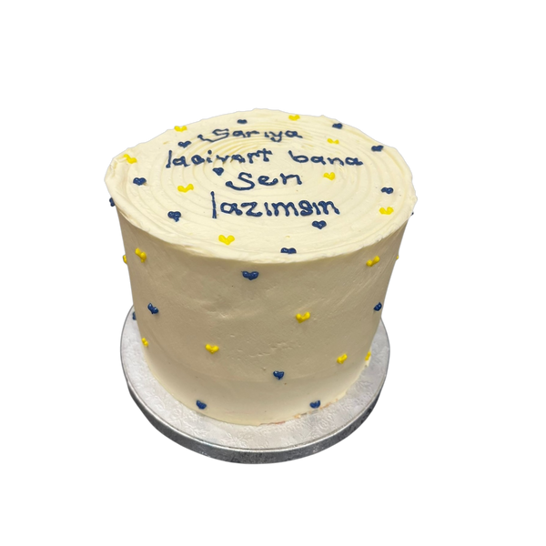Mini Torte mit gelben und blauen Herzchen für Fenerbahce Liebhaber