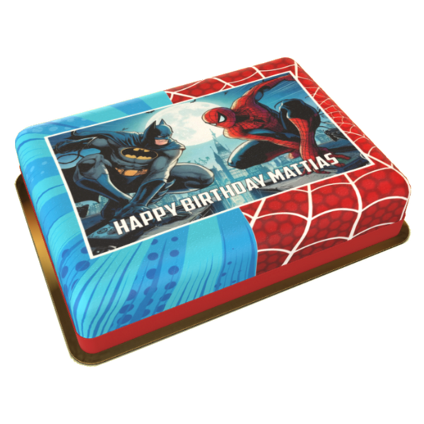 Spiderman & Batman Torte personalisiert mit Namen und Alter