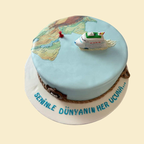 Reisetorte mit Weltkarte & Schiff – Abenteuer Torte