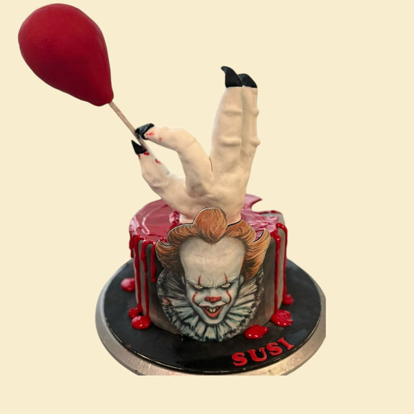 Horror Torte mit Hand & rotem Ballon