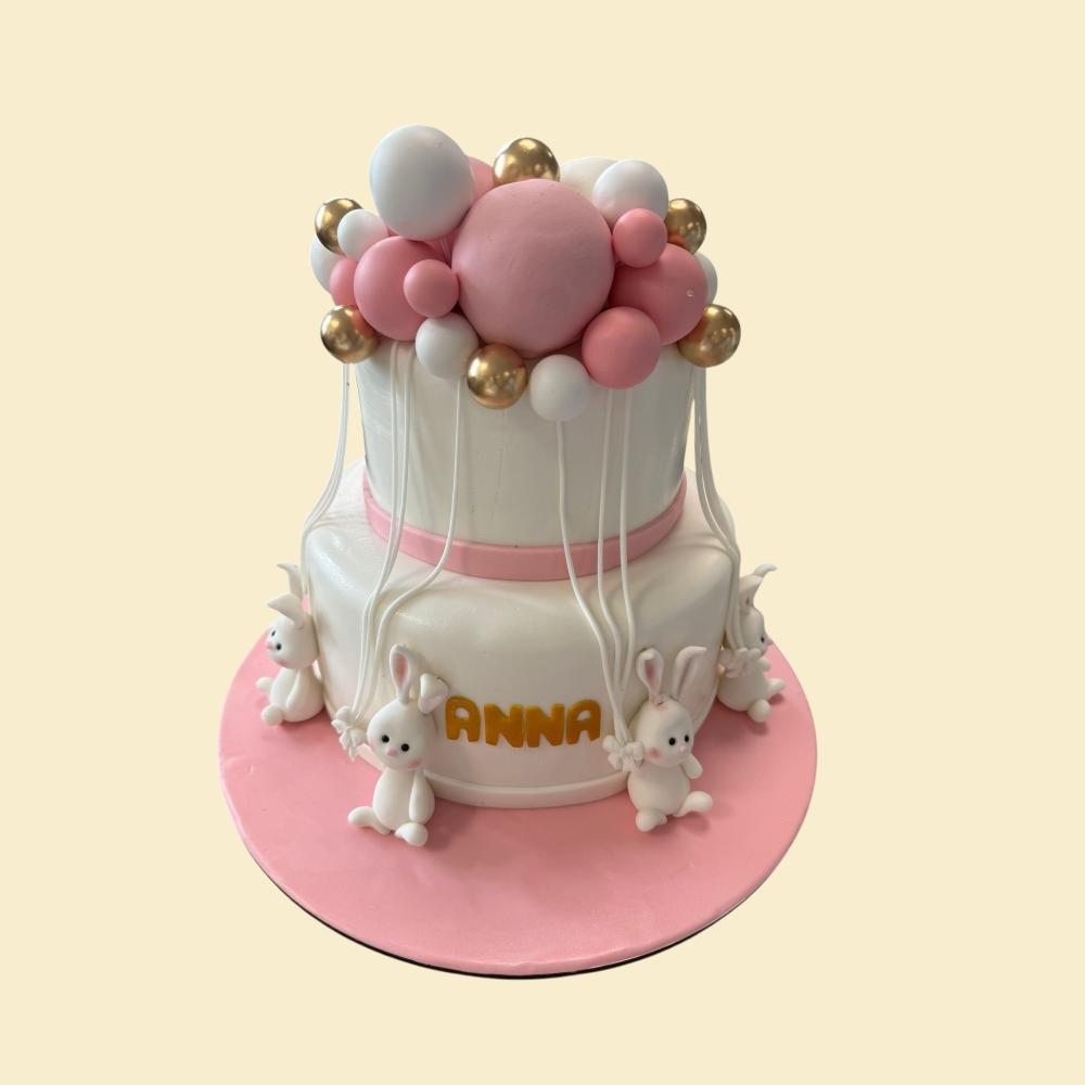 Kindergeburtstagstorte Rosa Ballon & Häschen