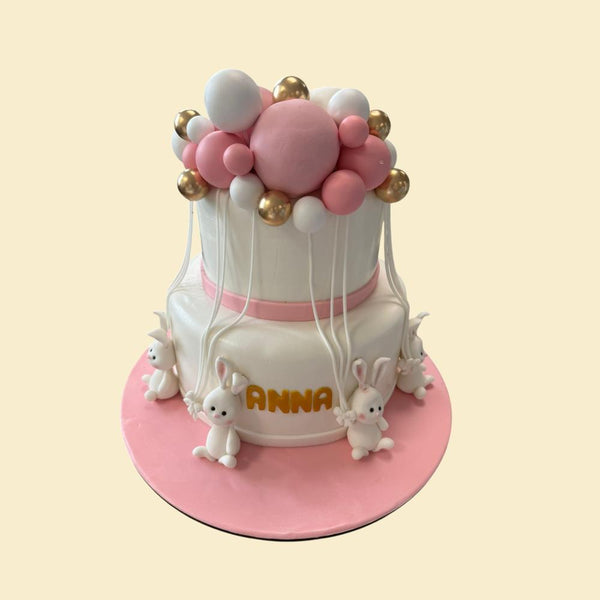 Kindergeburtstagstorte Rosa Ballon & Häschen