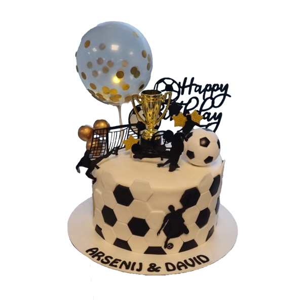 Torte mit Fußball und Luftballon