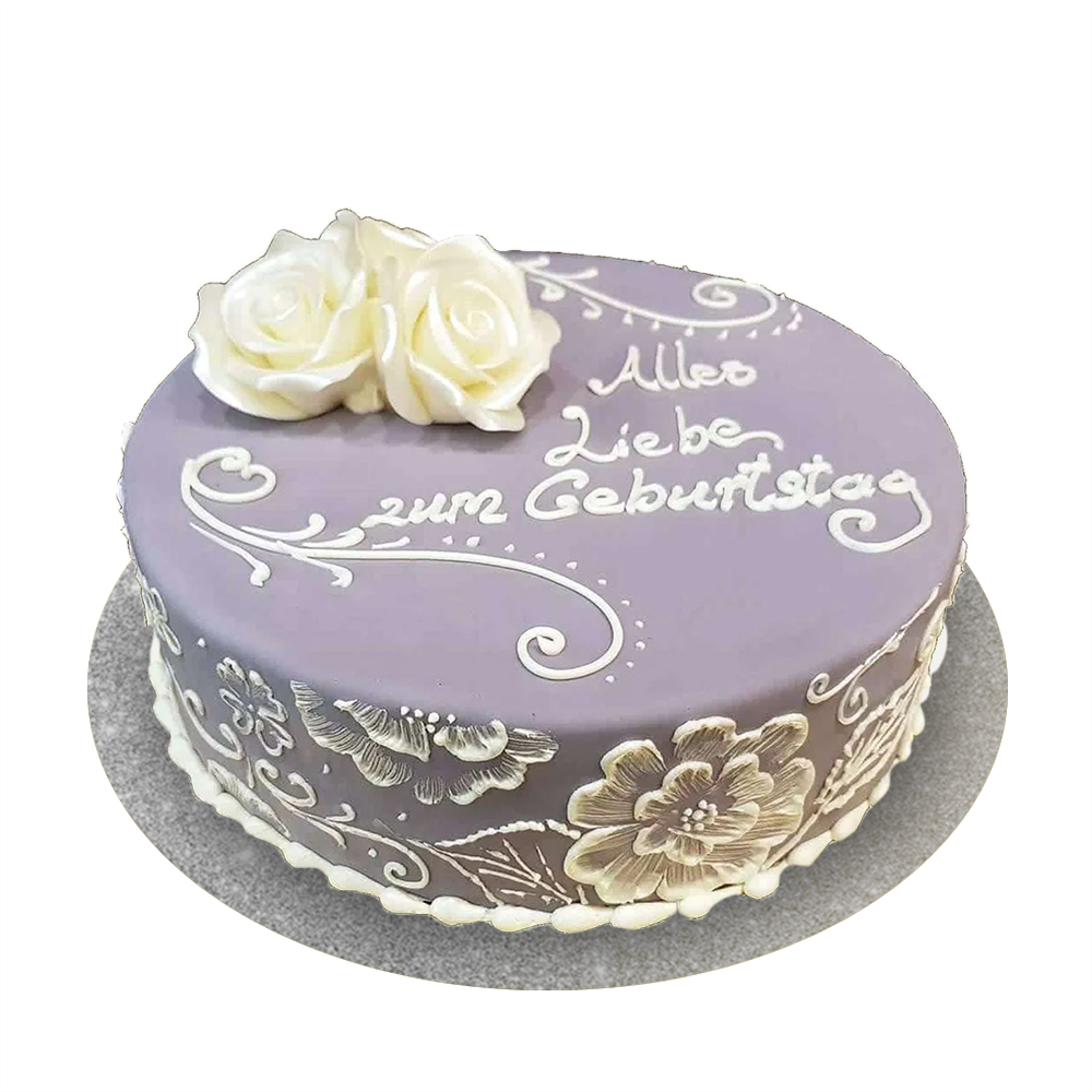 Einstöckige lila Torte mit weißen Blumen