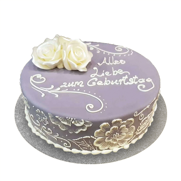 Einstöckige lila Torte mit weißen Blumen