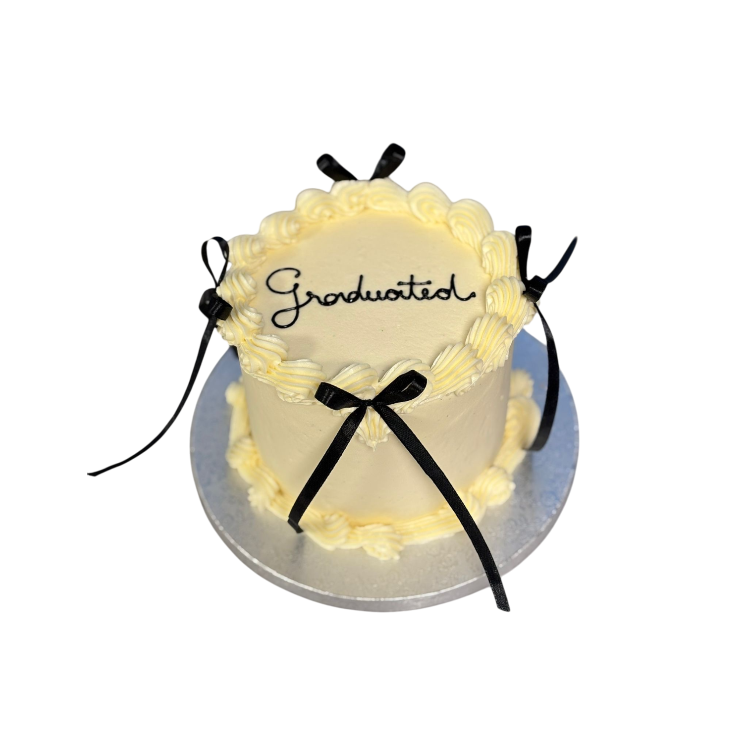 Mini Buttercreme Torte mit Schwarzen schleifen und Text