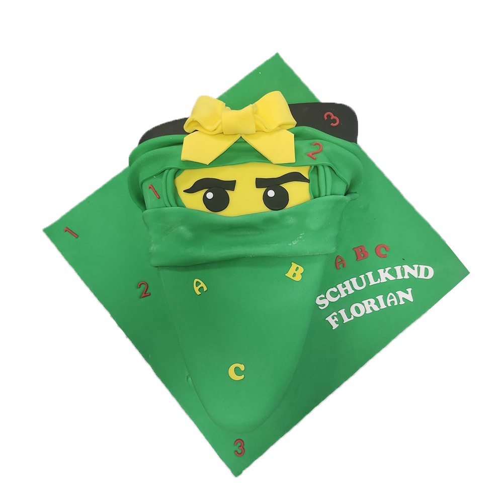 Grüne Einschulungstorte im Lego Ninjago   und gelber Schleife
