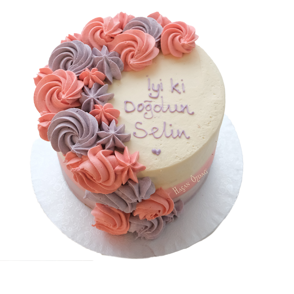 Torte mit rosa und lila Spritzdeko