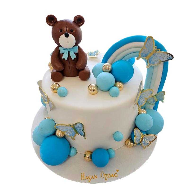 Blaue Torte mit Schmetterlingen und Bärchen Blaue Torte mit Schmetterlingen und Bärchen