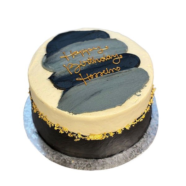 Schwarz-Weiße Torte mit Goldrand mit grauer Streichdeko